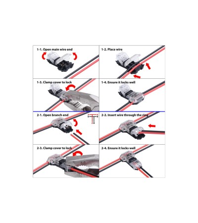 Connecteur Type T 2 Pôles pour Câble Non Dénudé de 0,5mm pour Ruban LED IP40 - 72607 - vue 2
