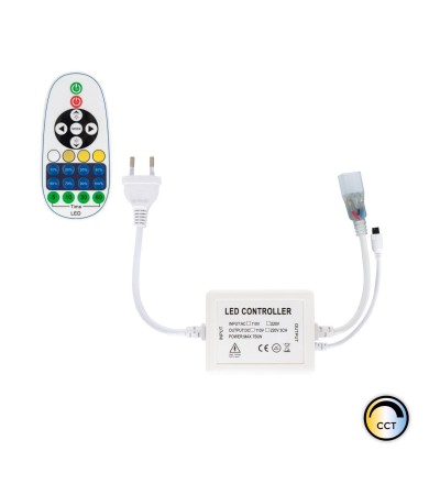 Contrôleur pour Ruban LED 220V AC 220LED/m CCT IP67 Largeur 15mm Coupe tous les 100cm avec télécommande IR 23 Touches…