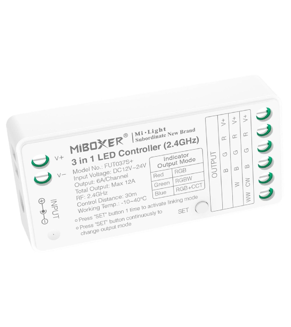 Contrôleur Variateur LED 3 en 1 LED RGB/RGBW/RGB+CCT 12/24V DC MiBoxer FUT037S+ - 100797 - vue 1