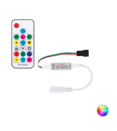 Contrôleur Variateur Mini Ruban LED RGBIC Numérique SPI 5-24V DC avec Télécommande RF