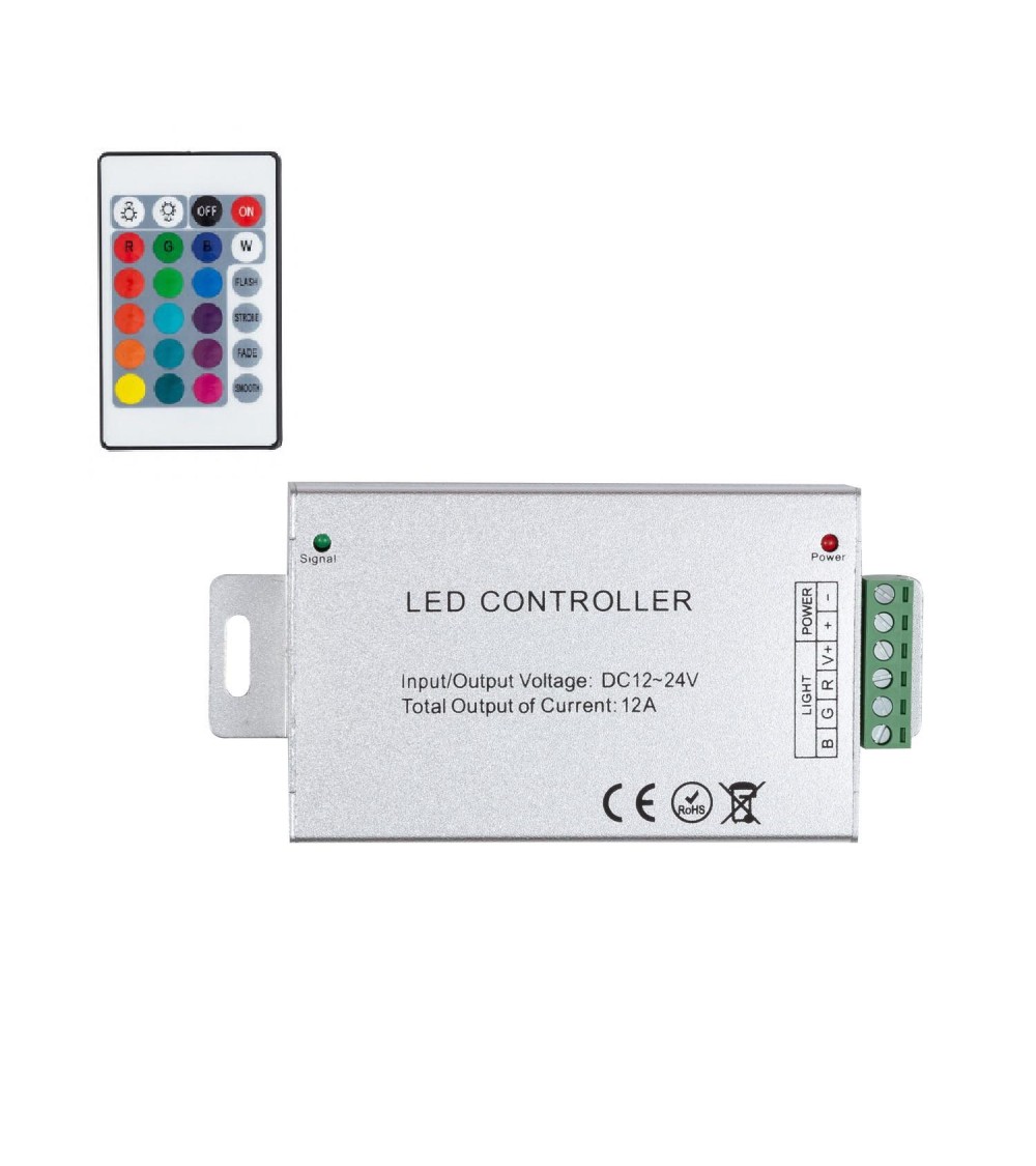 Contrôleur Variateur Ruban LED 12/24V DC RGB avec Télécommande IR High Power - 1468 - vue 1