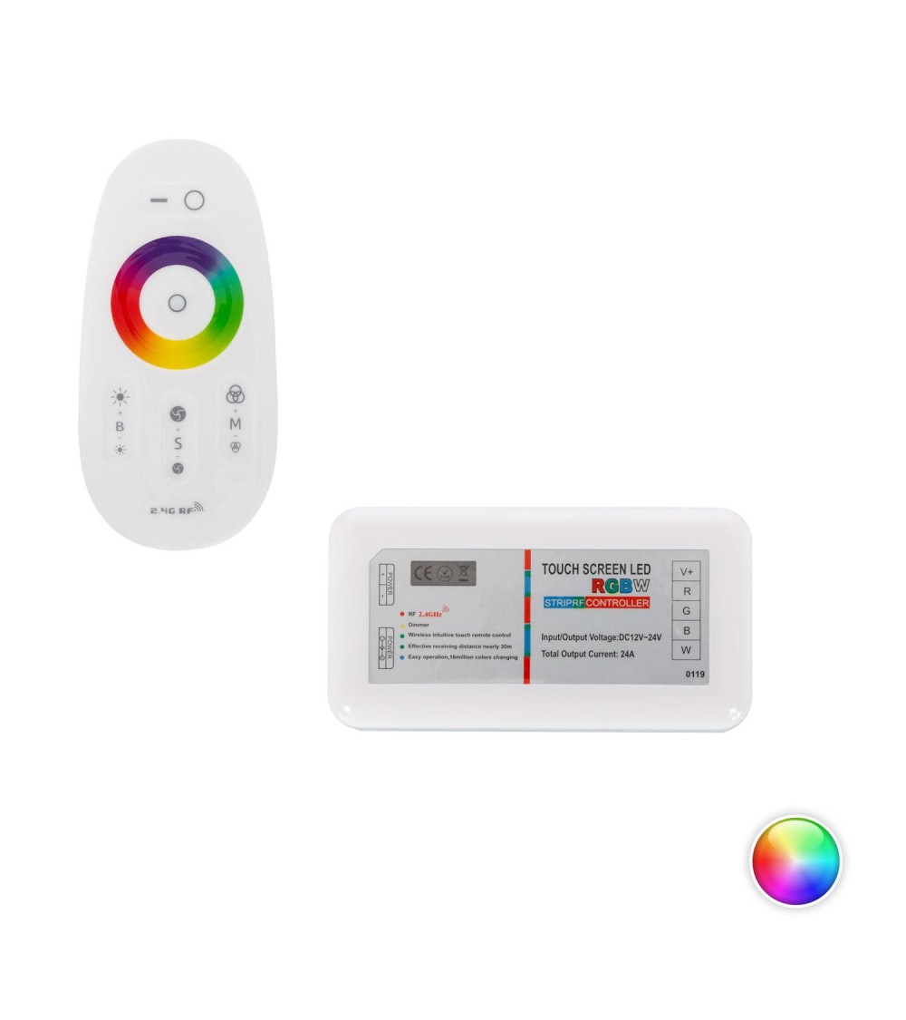 Contrôleur variateur tactil ruban LED RGBW 12/24V DC avec télécommande RF - 96836 - vue 1