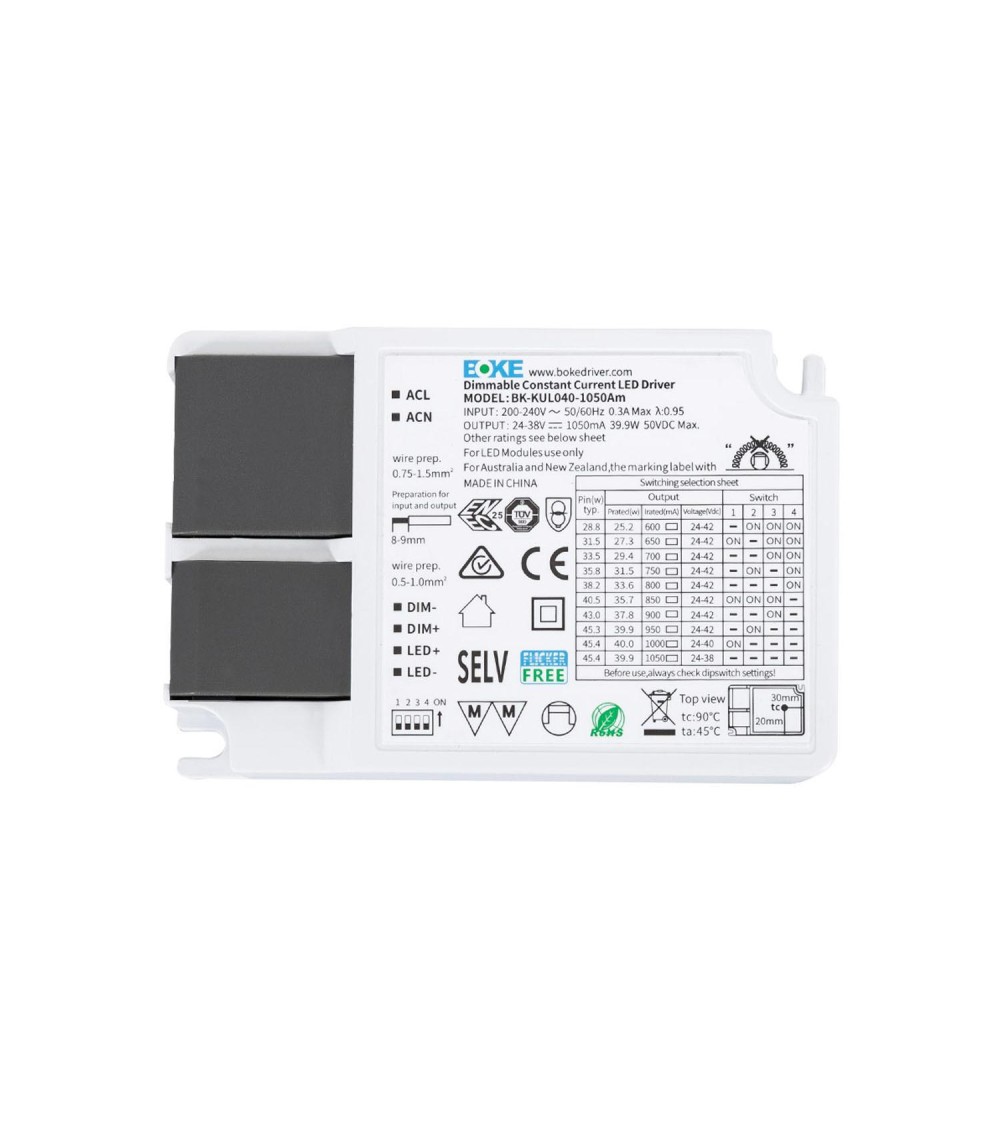 Driver BOKE Dimmable 1-10V 200-240V Sortie No Flicker 24-38V 900mA 36W BK-KUL040 - 110194 - vue 1
