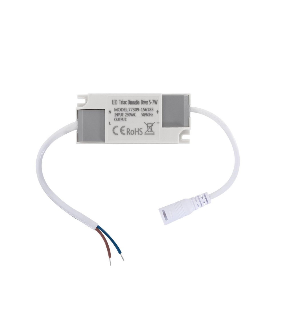 Driver Dimmable TRIAC 220-240V No Flicker Sortie 12-24V DC 5-7W - 77309 - vue 1