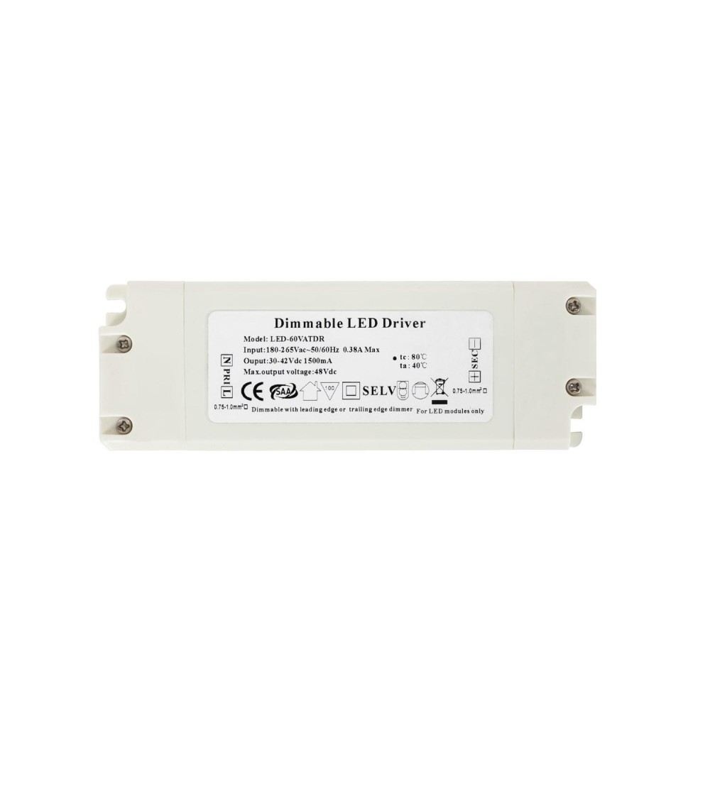 Driver Dimmable TRIAC 220-240V Sortie 30-42V DC 1500mA 65W No Flicker - 73049 - vue 1