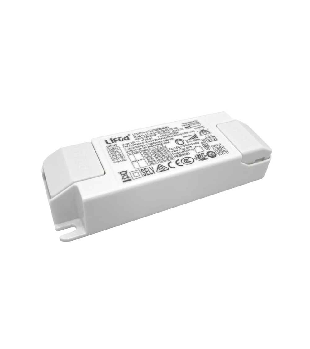 Driver LIFUD Dimmable 1-10V 220-240V Sortie 9-42V DC 250-500mA 21W No Flicker LF-AAA020B0500-42 - 1181 - vue 1