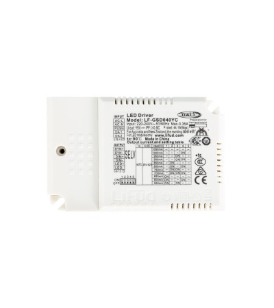 Driver LIFUD Dimmable DALI 1-10V 220-240V Sortie 25-42V DC 550-1050mA 23-44W No Flicker LF-GSD040YC