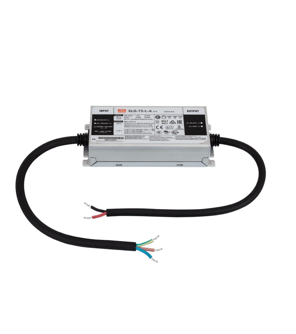 Driver MEAN WELL 100-240V IP67 Sortie 53-107V DC 700-1050mA 75W XLG-75-L-A - 63769 - vue 1