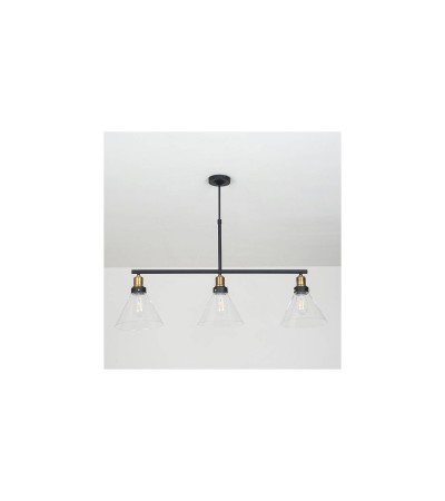 Edit Factory Glass 3 Light Bar Ceiling Pendant - Antique Brass - 101293 - vue 4
