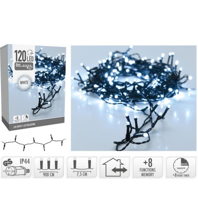 Guirlande LED Extérieure Cble Noir Blanc Froid 9m