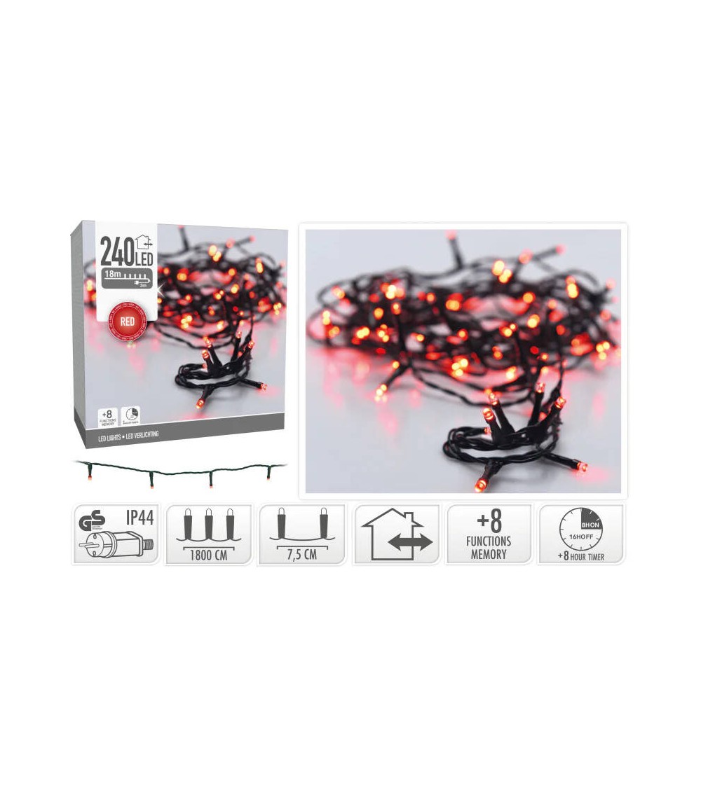 Guirlande LED Extérieure Cble Noir Rouge 18m - 109456