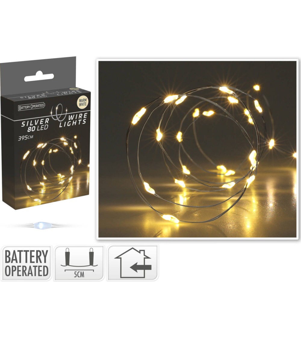 Guirlande LED Fil de Fer à Piles Blanc Chaud 4m - 109574