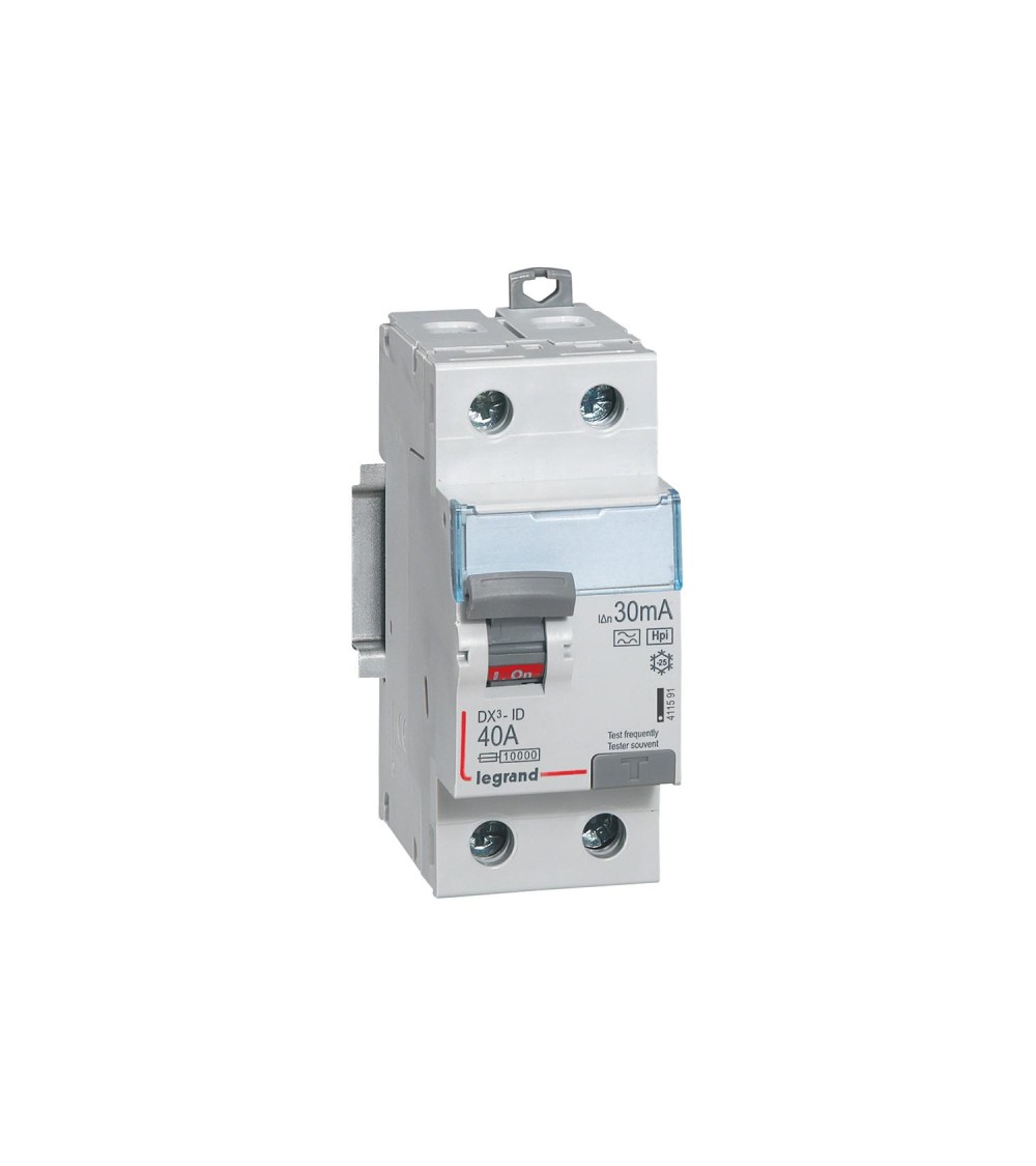 Interrupteur Différentiel DX³ Industriel 2P-30mA 10kA Class AC Hpi Haute Immunité 40A LEGRAND 411591 - 79894 - vue 1