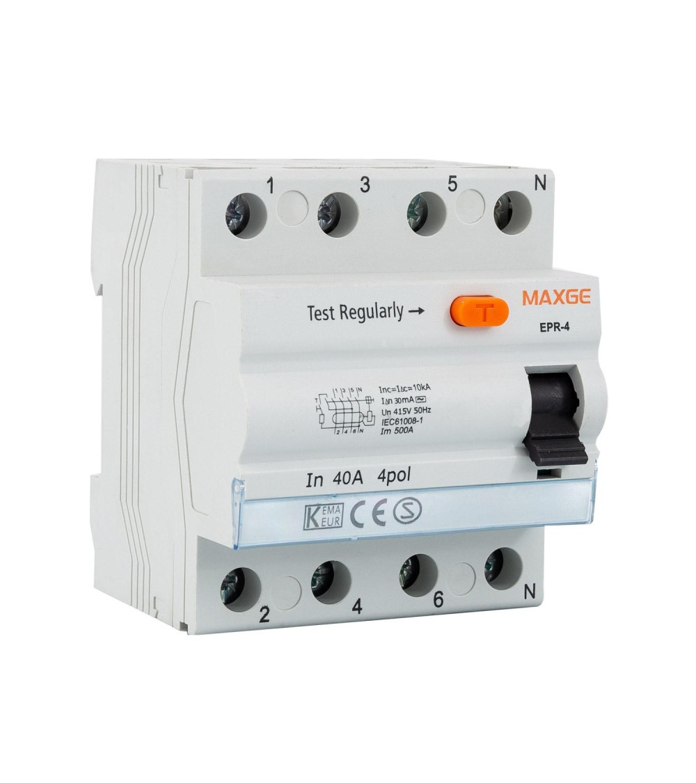 Interrupteur Différentiel Industriel 4P-30mA 25-40A Class AC-10kA MAXGE - 1080 - vue 1