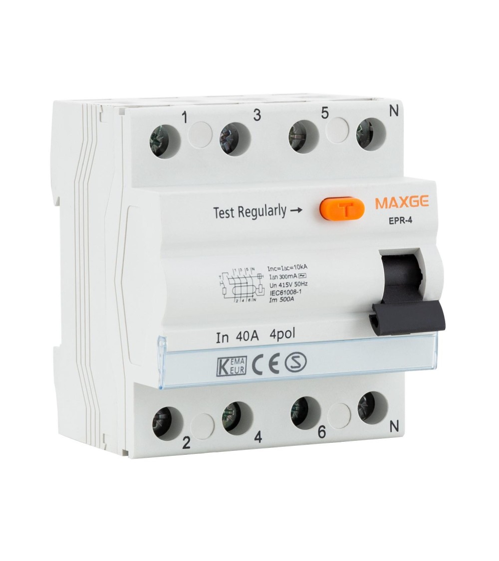 Interrupteur Différentiel Résidentiel 4P-300mA 40A-Class AC-6kA MAXGE - 1081 - vue 1