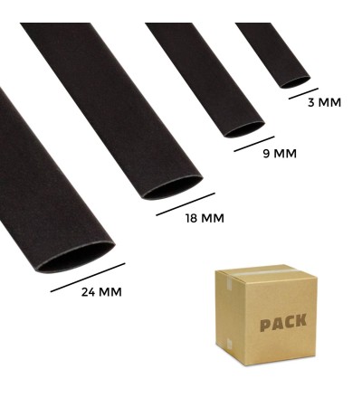 Kit Gaine Thermorétractable 4 Diamétres Différentes Noire avec Rétraction 3:1