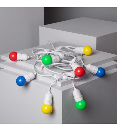 Kit Guirlande Waterproof 5.5m Blanche + 8 Ampoules LED E27 G45 3W de Couleurs
