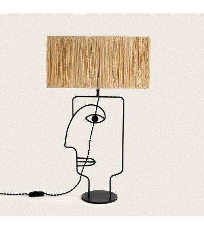 Lampe à  Poser Métal et Raphia Face