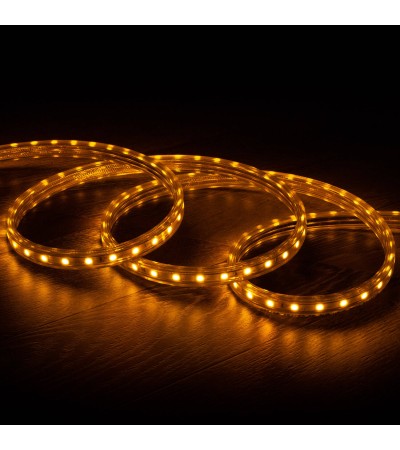 Ruban LED 220V AC 60LED/m Jaune Ambre IP65 sur Mesure Largeur 14mm Coupe tous les 100cm - 65195 - vue 1
