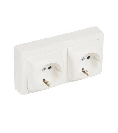 Base Prise Schuko 2x2P+T Obturateur Protection Enfant Monobloc LEGRAND Oteo 086077 - 80803 - vue 1