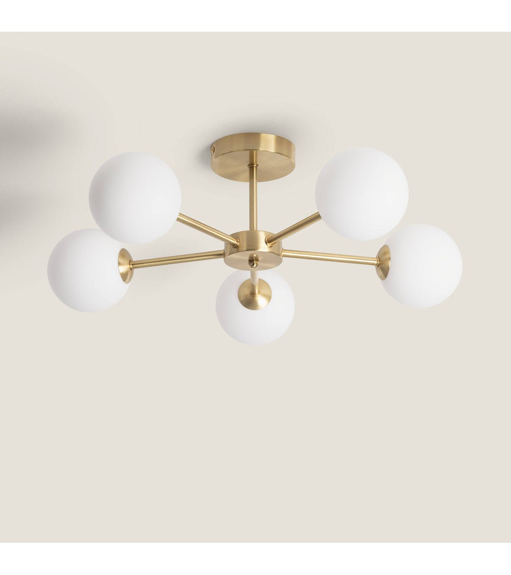 Plafonnier Métal et Verre Moonlight Brass 5 Spots - 93961 - vue 1
