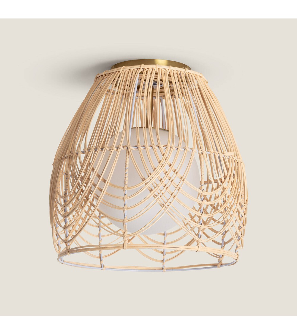 Plafonnier Rotin et Verre Bagrat - 96312 - vue 1