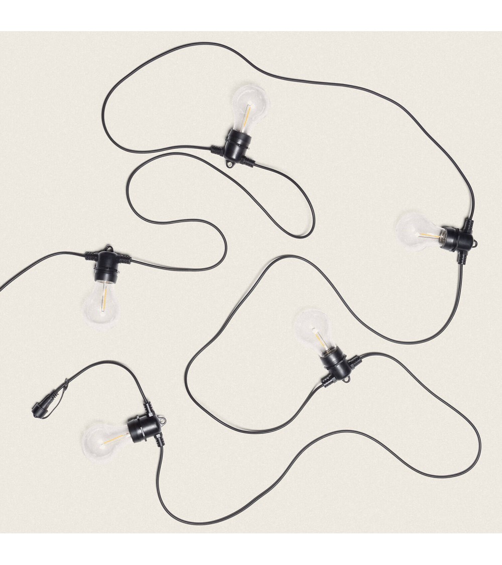Kit Guirlande Lumineuse Extérieure 5m Noir + 5 Ampoules Filament LED E27 24V - 113193 - vue 1