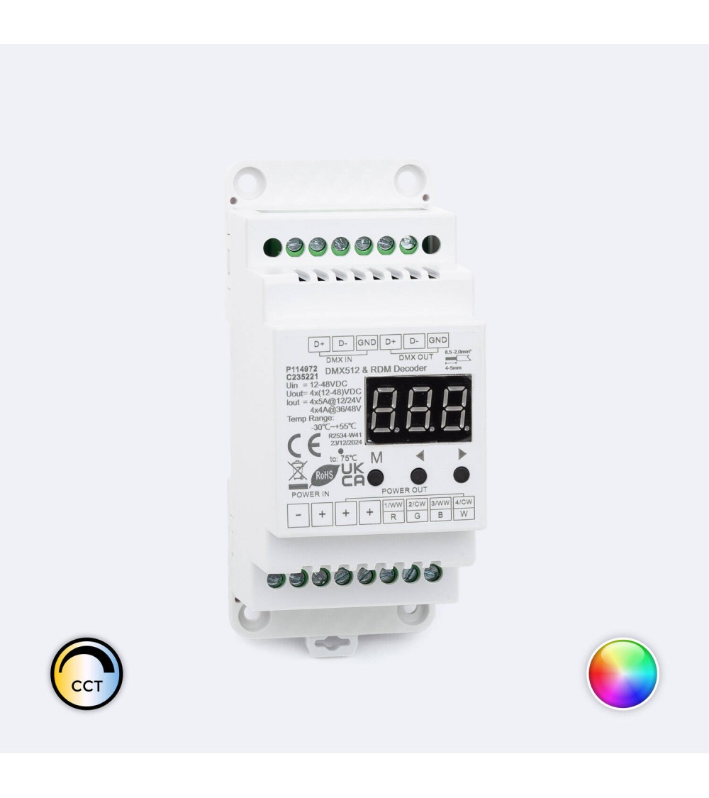 Décodeur DMX512 et RDM 4 canaux 12-24 V SKYDANCE D4 pour Rail DIN - 114972 - vue 1
