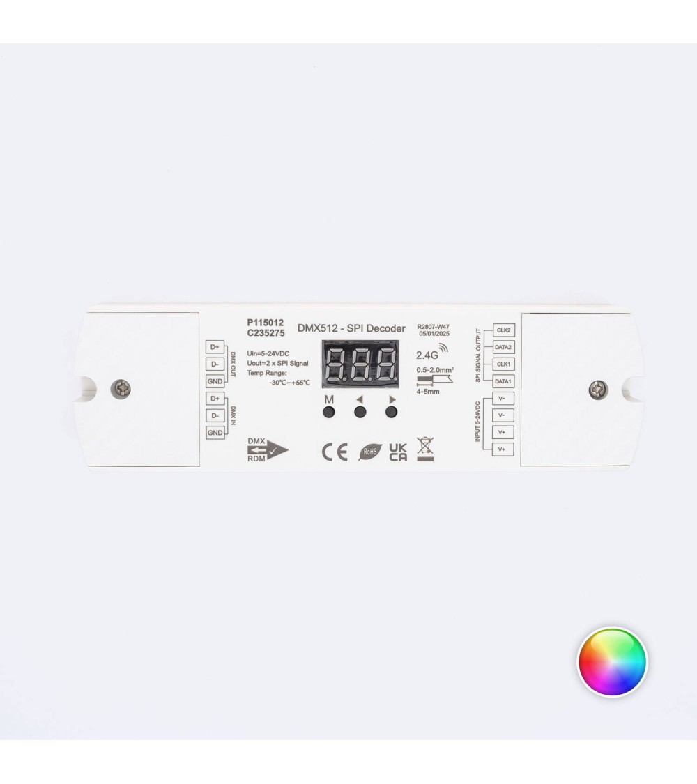 Décodeur DMX512 vers SPI avec RF pour Ruban LED Numérique RGB/RGBW 5-24V SKYDANCE DS-L - 115012 - vue 1