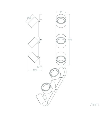 Lampe Murale LED 15W Métal CCT Sélectionnable Cundra 3 Spots - 118844 - vue 3