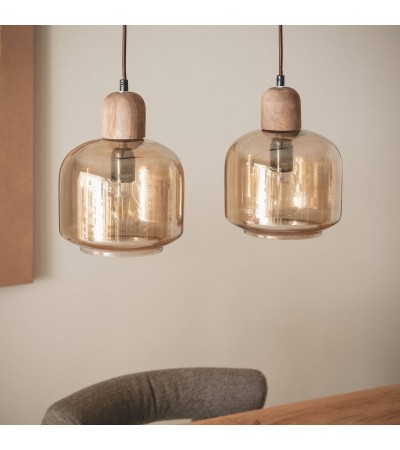 Suspension Bois et Verre Amber Dallas 2 Spots ILUZZIA