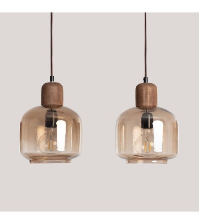 Suspension Bois et Verre Amber Dallas 2 Spots ILUZZIA - 119251 - vue 3