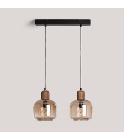 Suspension Bois et Verre Amber Dallas 2 Spots ILUZZIA - 119251 - vue 4