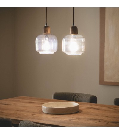 Suspension Bois et Verre Amber Dallas 2 Spots ILUZZIA - 119251 - vue 10