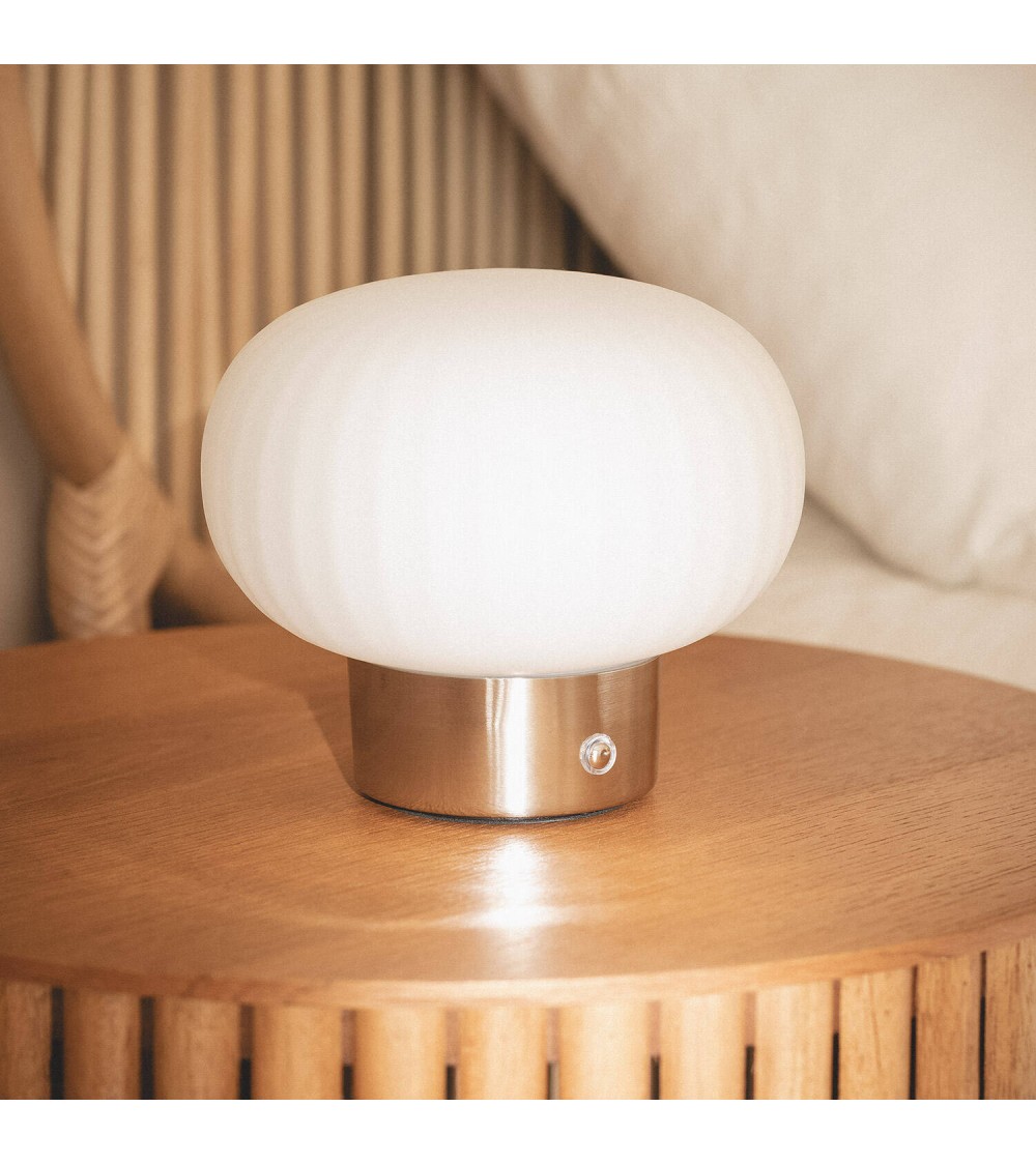 Lampe à Poser LED Métal et Verre Portable Extérieur avec Batterie USB Rechargeable Aluzna - 119291 - vue 1