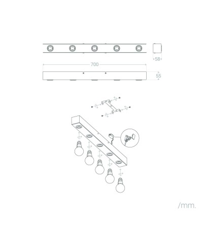 Lampe Murale Salle de Bain Métal 5 Spots Aizkra - 120616 - vue 3