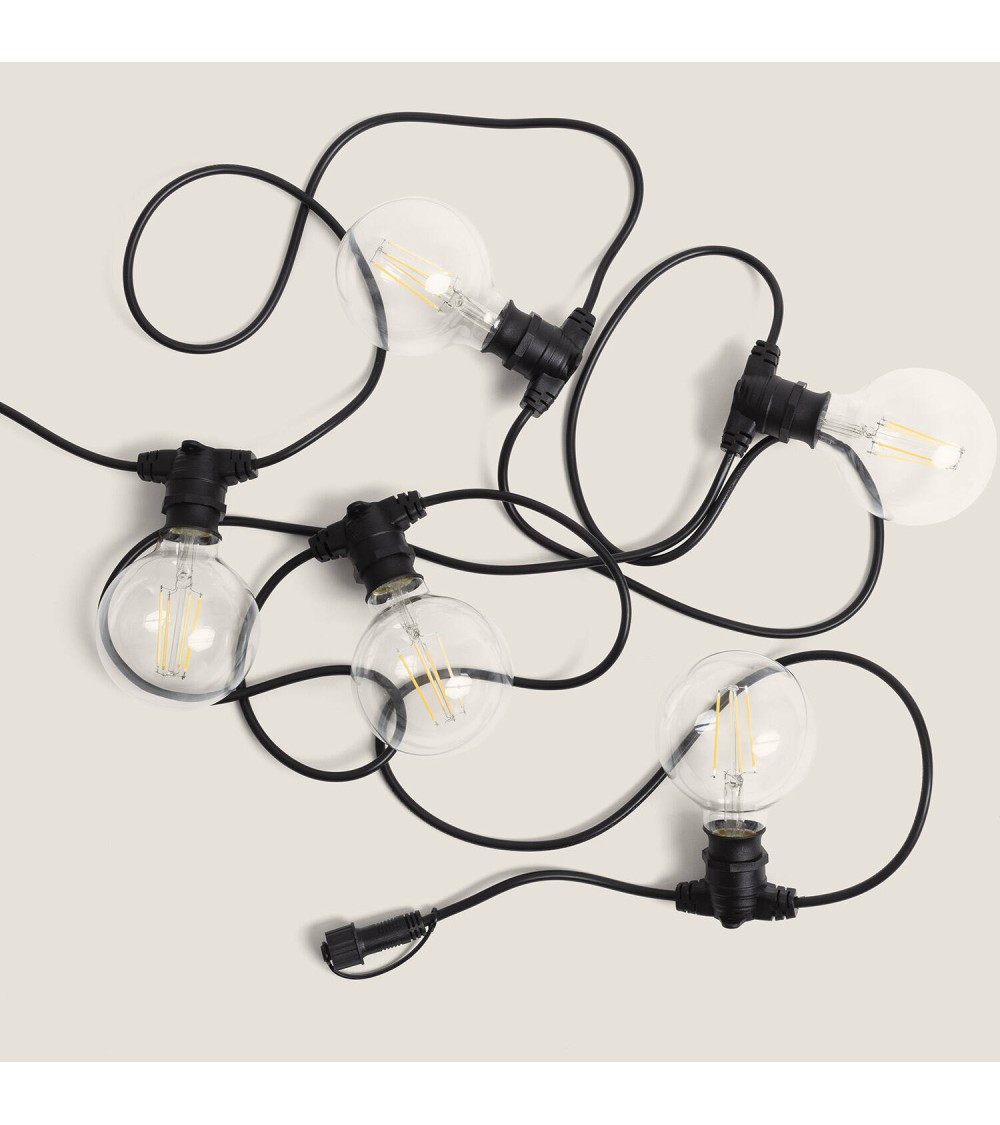 Kit Guirlande Lumineuse Extérieure IP44 5m Noire + 5 Ampoules Filament LED B22 6W G95 - 124216 - vue 1