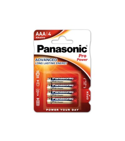 Pack de 4 Piles Alcalines PANASONIC AAA 1,5V LR03PPG/4BP Pro Power