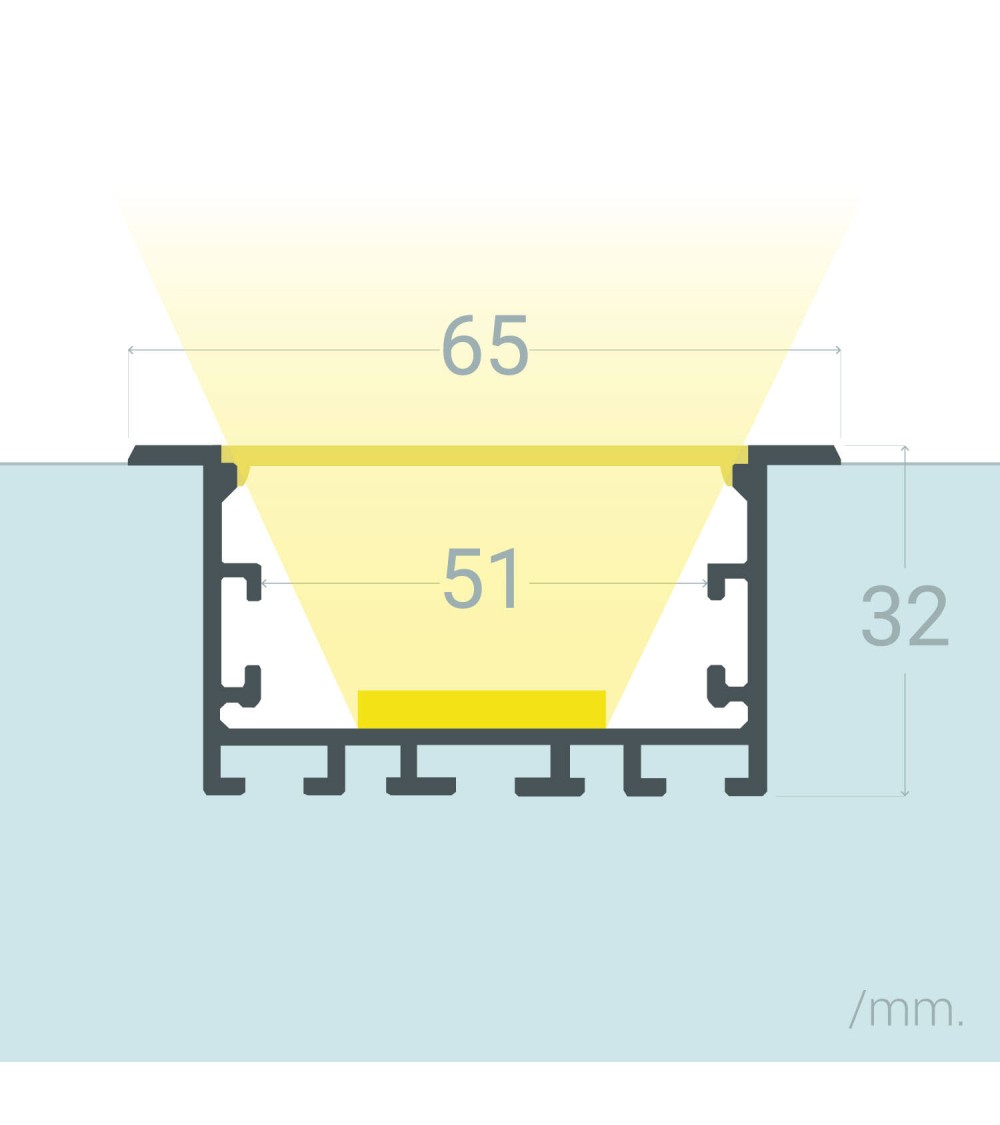 Profilé Aluminium Encastré XL pour Rubans LED jusqu'à 40mm - 129016 - vue 1
