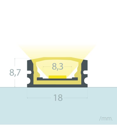 Profilé Aluminium Étanche IP65 En Saillie 2 m pour Rubans LED jusqu'à 8 mm