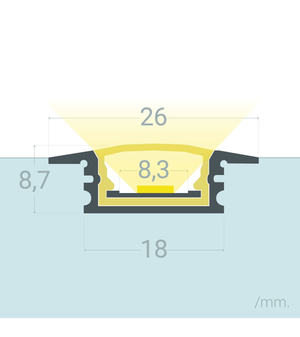 Profilé Aluminium Étanche IP65 Encastré 2 m pour Rubans LED jusqu'à 8 mm - 129071 - vue 1