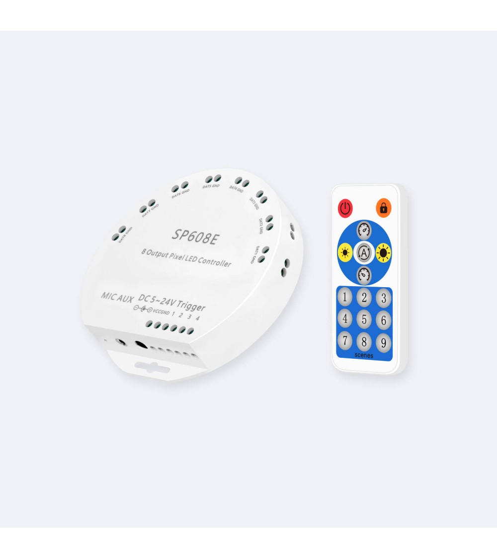 Contrôleur Variateur pour 8 Rubans LED RGBIC Digital SPI 5-24V DC avec Télécommande RF et APP - 151740 - vue 1