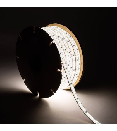 Ruban LED Dimmable 220V SMD Auto-redressement 120 LED/m BOBINE 50m 17W/m 2040lm/m SILICONE FLEX IC2 Largeur 12mm Coupe 10cm…