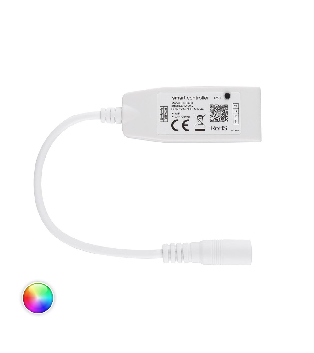 Mini Contrôleur Variateur Ruban LED 12/24V DC RGB WiFi - 61775 - vue 1