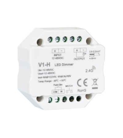 Contrôleur Ruban LED Monochrome 12-24-48V SKYDANCE V1-H Compatible avec Bouton-Poussoir et Télécommande RF