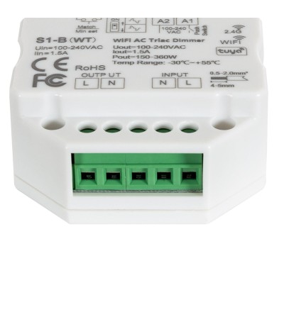 Contrôleur LED WIFI TRIAC Compatible avec Bouton-Poussoir et Télécommande RF SKYDANCE S1-B(WT) - 77478 - vue 2