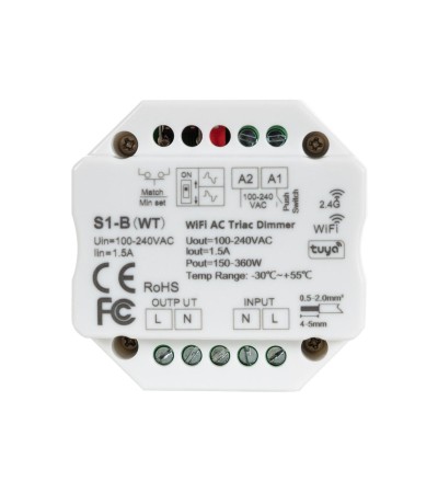 Contrôleur LED WIFI TRIAC Compatible avec Bouton-Poussoir et Télécommande RF SKYDANCE S1-B(WT) - 77478 - vue 5
