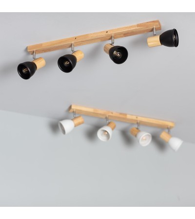 Plafonnier Métal et Bois Tautau 4 Spots