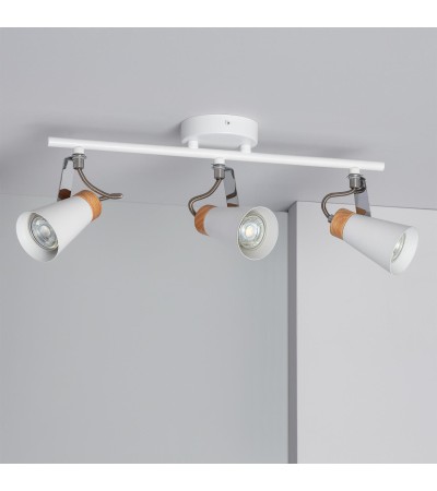 Plafonnier Orientable Métal et Bois Mara 3 Spots