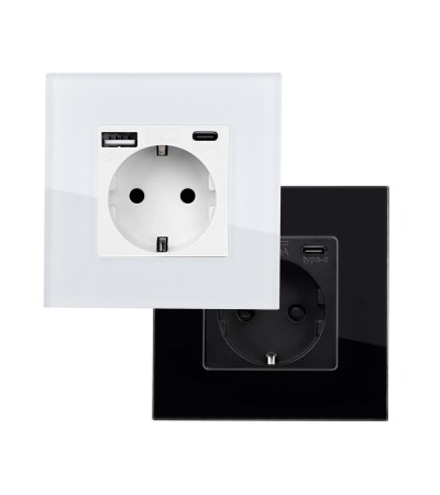 Prise avec port USB Schuko Type F avec Cadre Verre Modern